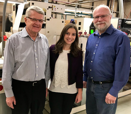 From left to right: Terry Sinclair, President and Owner, Deanne Sinclair, General Manager, and Mitch Whatford, Plant Manager of Cambridge Label