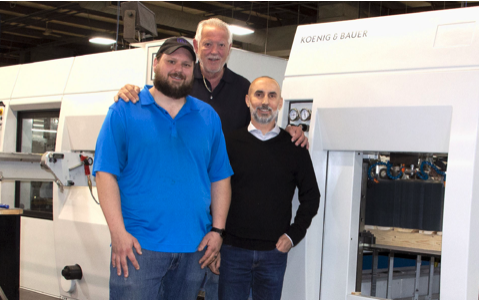 Left to right: The Battlefield team: Matt Theoret, Jerry Theoret and Peter Aston with their die cutter—an Ipress 106 K PRO