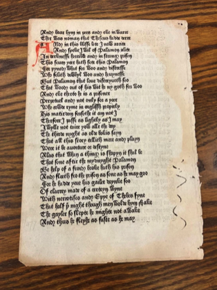 Page from William Caxton's 1476 printing of the Canterbury Tales 