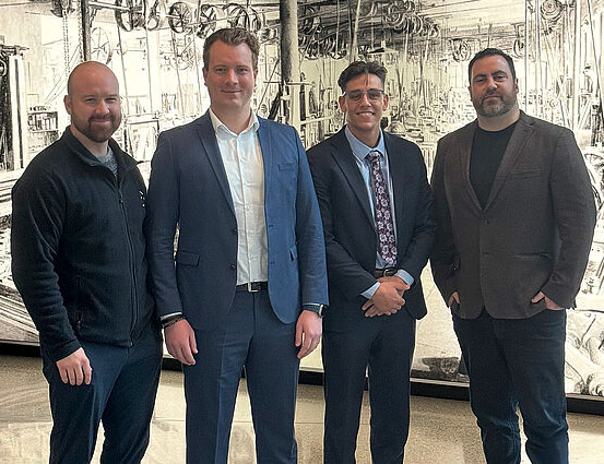 (L to R) Marc Huns&auml;nger and Julian Schubert (both Koenig & Bauer), the partnership with Dominic Painter and Cary Quin, (both GSSC).