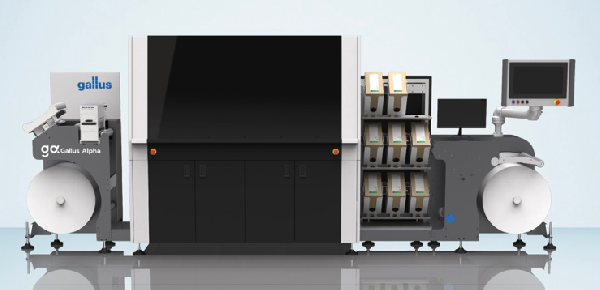 Gallus Alpha, roll-to-roll digital label press. 