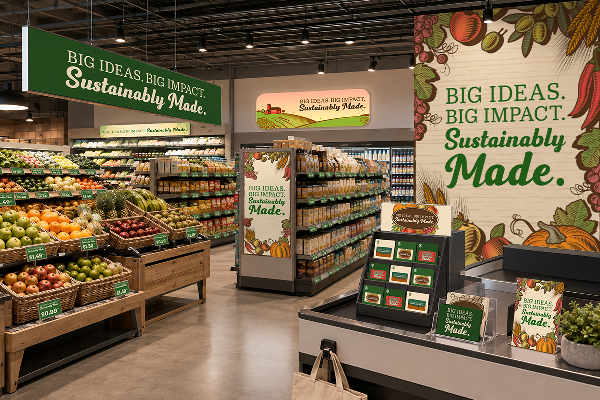 fiber-based alternatives to plastic, PVC, and styrene materials for signage,